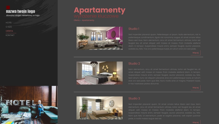 gotowe strony dla hoteli - przykładowy szablon