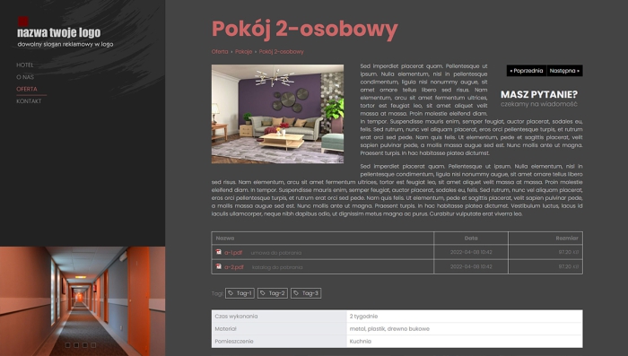 gotowe strony dla hoteli - przykładowy szablon