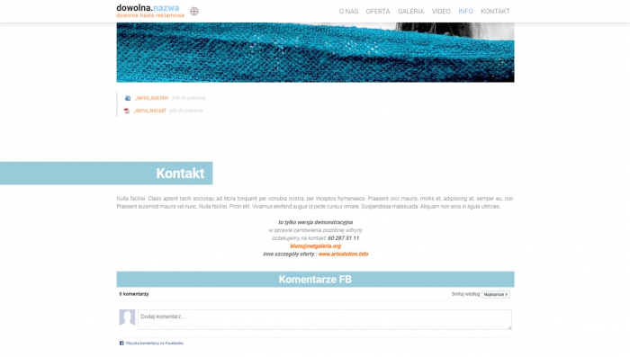 przykład strony zintegrowanej z formularzem komentarzy na FB