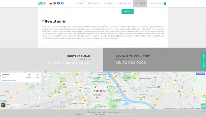 przykładowa strona z dowolnym regulaminem, stopką kontaktową i mapą