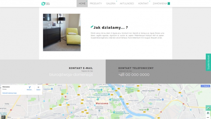 przykładowa strona z dowolnym regulaminem, stopką kontaktową i mapą