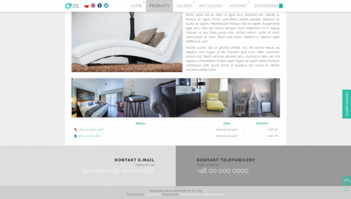 przykładowa strona z możliwością publikacji dokumentów, plików do pobrania