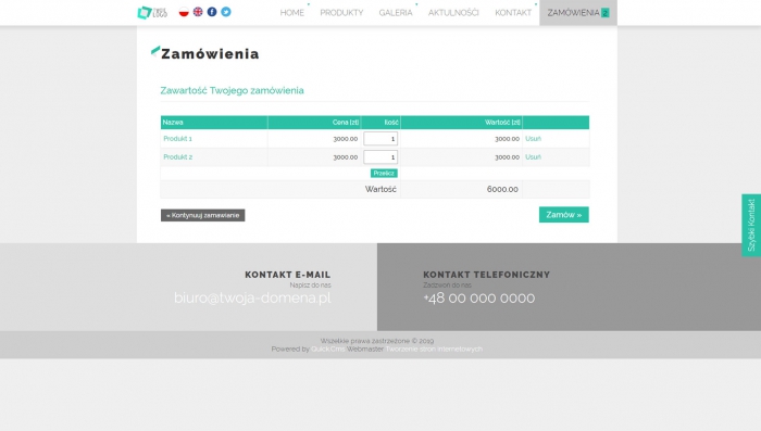 przykładowa strona z prostą wersją wstępnej rezerwacji oferty